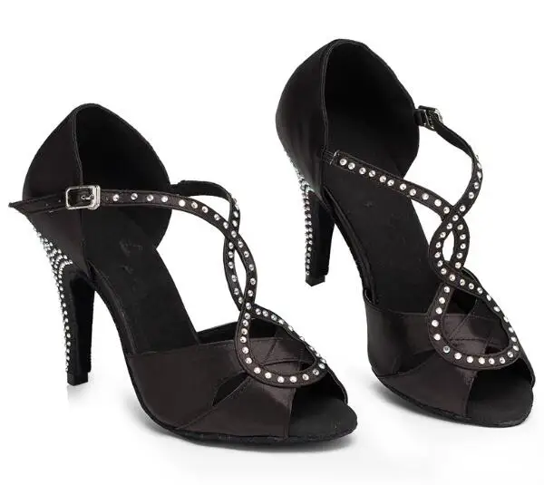 black heel 7cm Стразы; Танцевальная обувь; женская обувь для сальсы; calzado mujer; пикантная удобная обувь на высоком каблуке; цвет черный, синий; с перекрестными ремешками; JuseDanc - Цвет: black heel 7cm