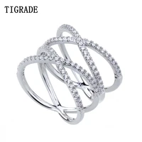 tigrade 925 sterling silver ring double cross wedding band cubic zirconia classic multi layer women rings finger jewelry