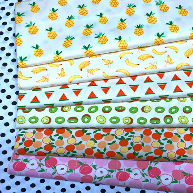 Стеганая ткань из 100% хлопка с принтом банана ананаса арбуза вишни киви 50x160 см|fabric