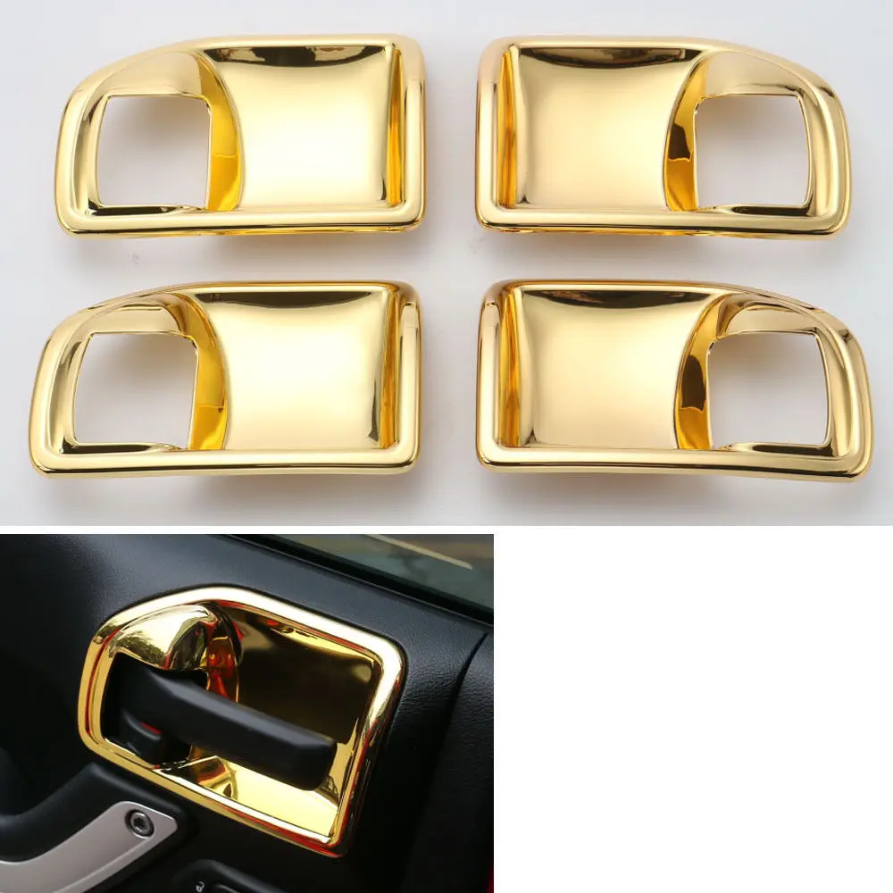 

BBQ@FUKA Gold/Red/Black 4x Car Inner Handle Bowls Cover Trim Frame Styling Sticker Fit For Jeep Wrangler 2011-2016 4 Doors