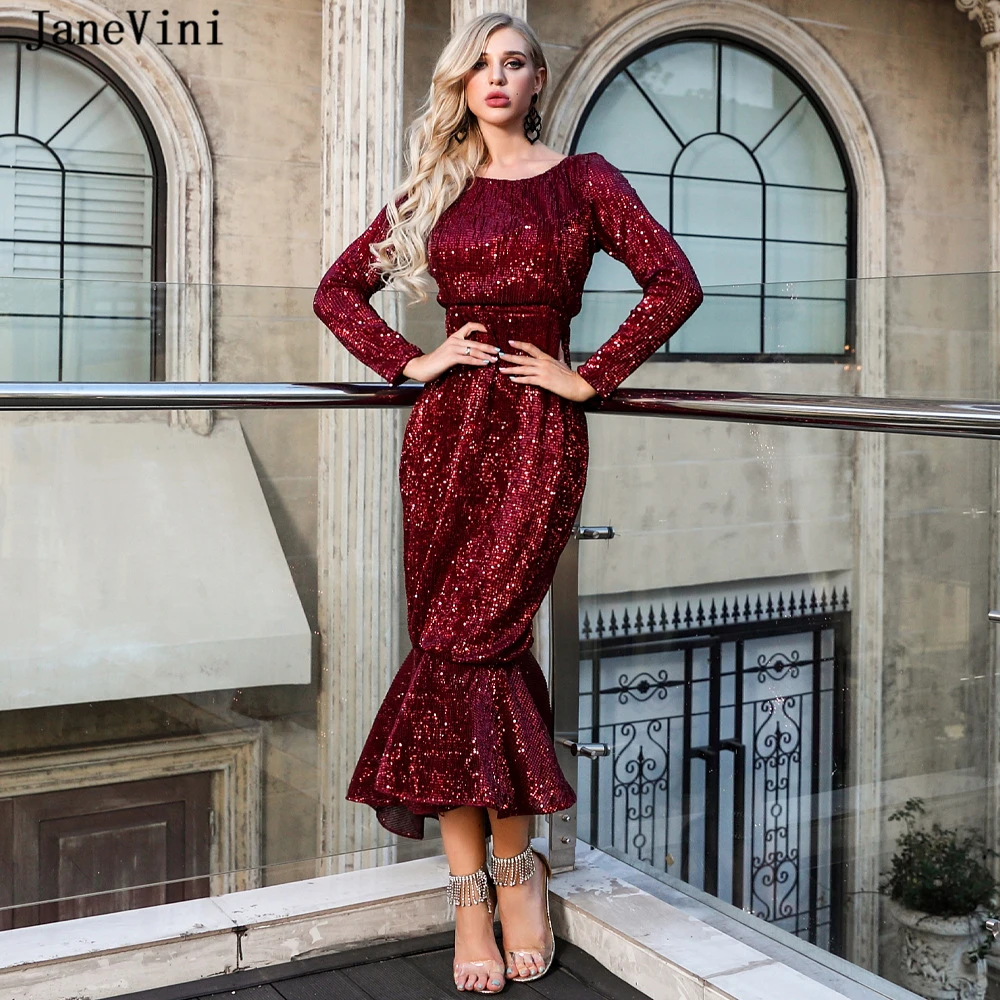JaneVini/сексуальные коктейльные платья в стиле русалки бордового цвета с оборками