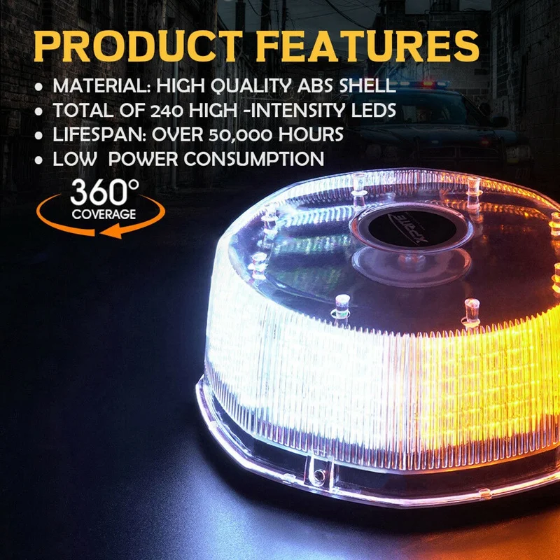 240 Led Strobe Rotating Round Beacon Rooftop Emergency Light Amber White | Автомобили и мотоциклы