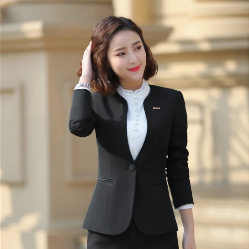 Элегантные темно-синие Формальные блейзеры и куртки пальто для женщин деловая