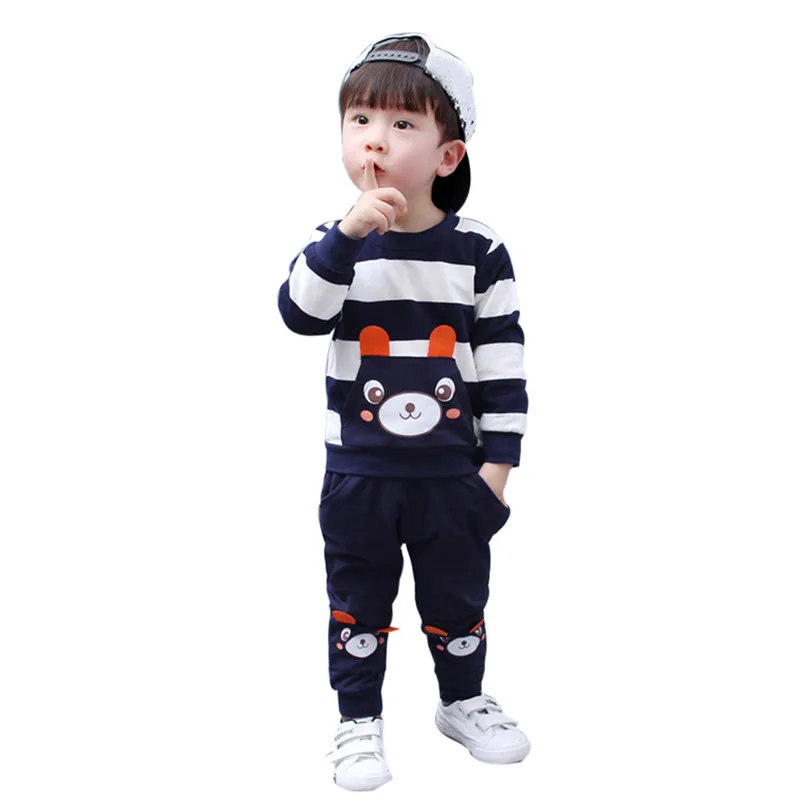 Fall Autumn Winter Kids Newborn Baby Boys Clothing Clothes Set Striped Bear Tops+Pants Outfits 2017 New Arrival Fashion on sale |
