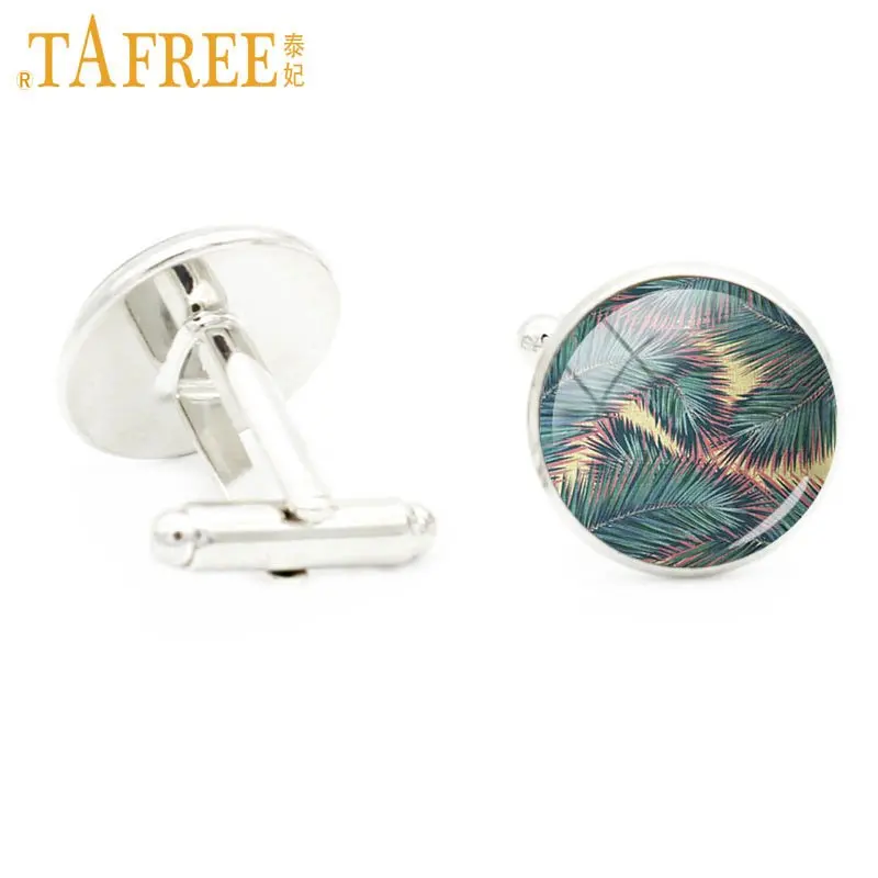 TAFREE, винтажное зеленое растение, мужские запонки, ювелирные изделия, высокое качество, стеклянный купол, Тропическое дерево, фламинго, птица, цветок, запонки, подарки A590 - Окраска металла: A606