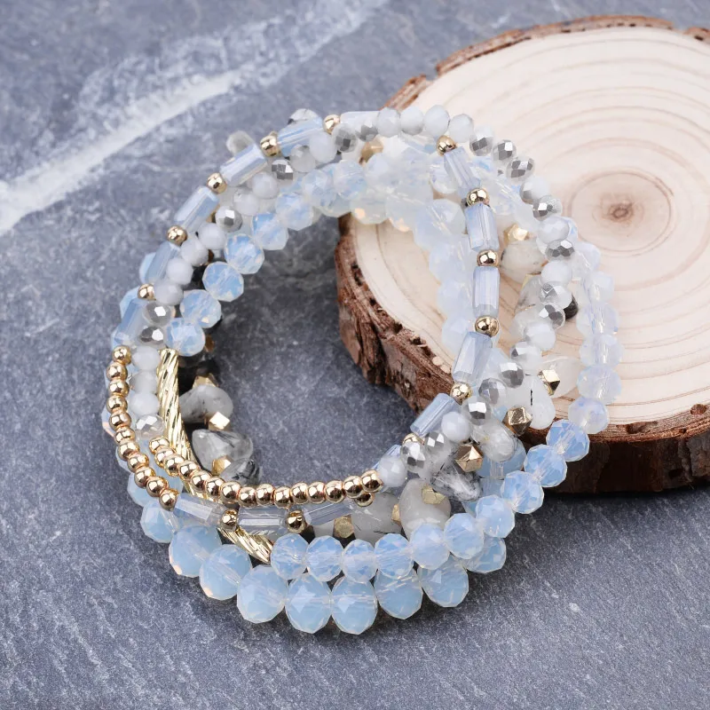 Женские браслеты с кристаллами BOJIU регулируемые золотистого цвета белым опалом и