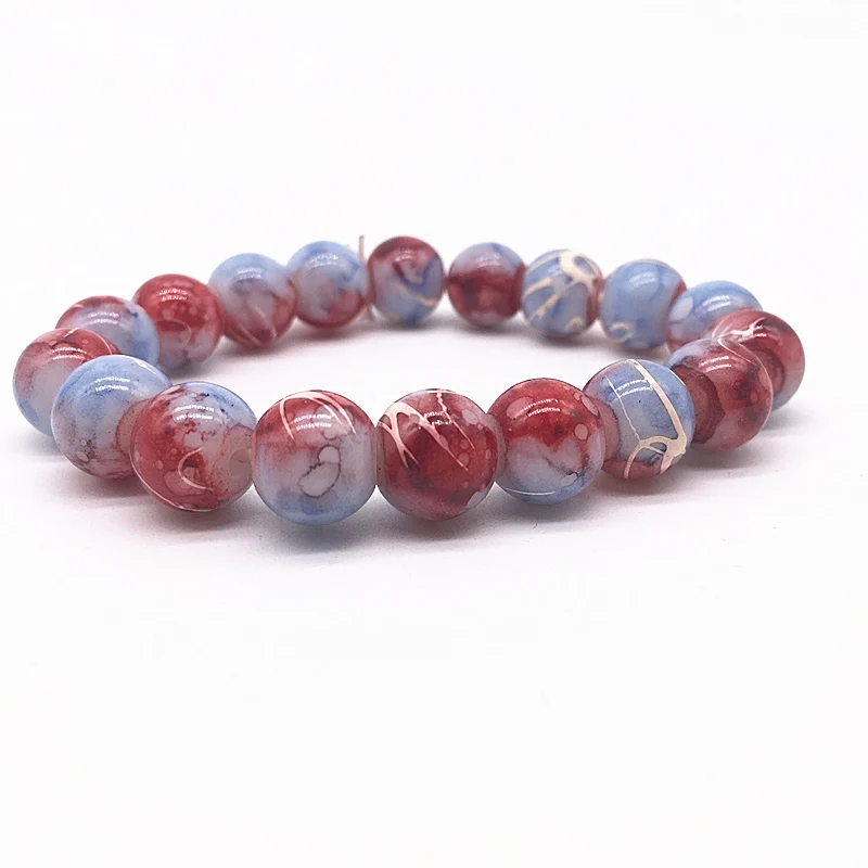 Модные женские 10 мм двухцветные декоративные стеклянные бусины с узором