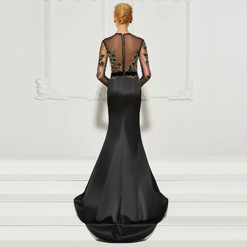 Женское вечернее платье Русалка Tanpell Черное длиной до пола с аппликацией из