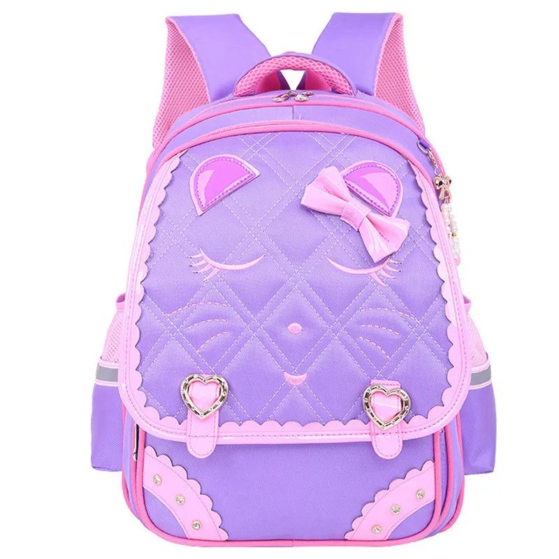 purple Модные милые школьные сумки для девочек с кошкой, водонепроницаемые детские рюкзаки с рисунком из мультфильма, школьный рюкзак для детей, школьный рюкзак для девочек, сумка для книг - Цвет: purple