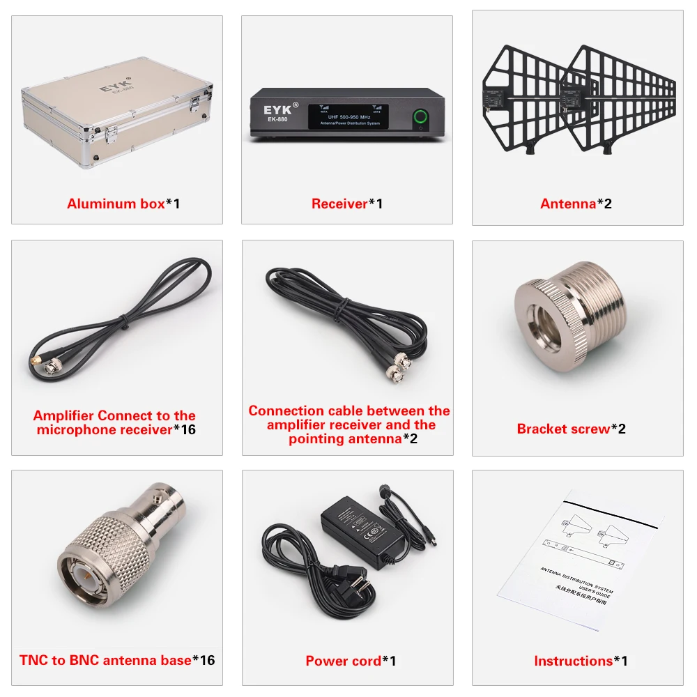 EYK EK-880 300 м направленная антенна микрофонный сплиттер коллектор антенный распределитель усилитель для 8 комплектов беспроводной микрофонной системы