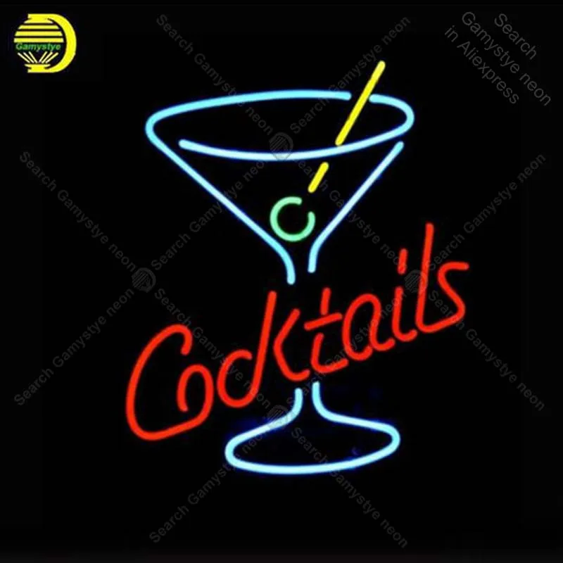 

NEON SIGN For Cocktails Martini Glass LOGO Signboard REAL GLASS BEER BAR PUB display RESTAURANT outdoor Light Signs 17*14"