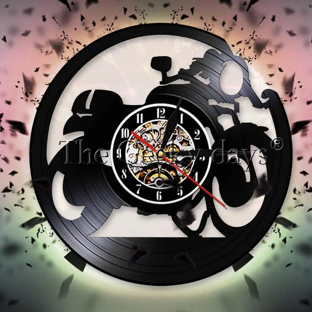 Настенные часы для кафе гонщика классические винтажные виниловые мотоциклов