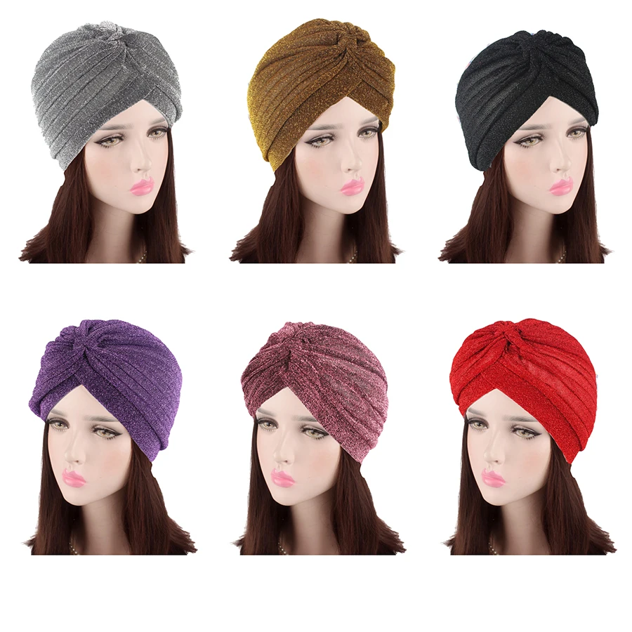Vintage Glitter Turban for Women Headband Hair Accessories Headwear Fashion Woman Cotton Wrap Turbans Hat Cap Lady 2019| |