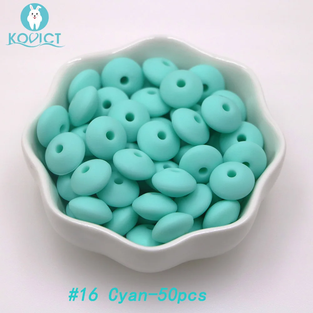NO.16 50pcs Kovict 50 шт./лот Детские чечевицы, силиконовые бусины, чечевица, 12 мм, детский прорезыватель, сделай сам, пустышка, зажим на цепочке - Цвет: NO.16 50pcs