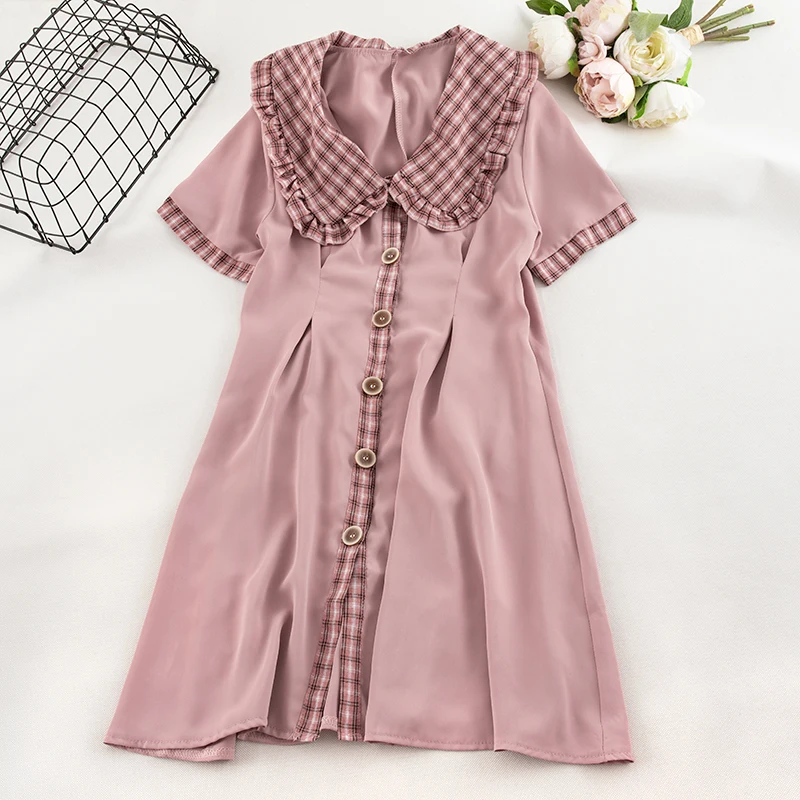 2019 новые модные женские платья летние с коротким рукавом Питер панр клетчатое