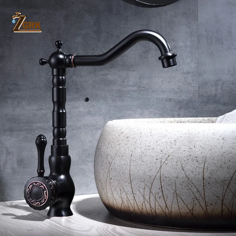 zgrk basin faucet black brass retro bathroom sink faucet single handle hight arch swivel spout kitchen deck vessel mixer taps free global shipping