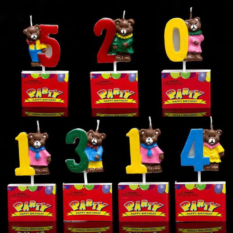 Мультяшный Мишка 0 9 цифр Экологичная цифровая свеча для детей дня рождения