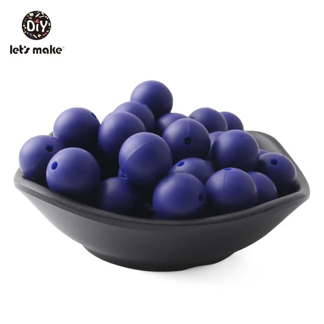 Navy Beads Let's Make 10 шт. 15 мм Детские Силиконовые Прорезыватели, бусины-прорезыватели, сенсорная игрушка для прорезывания зубов, интерактивные игрушки, DIY ювелирные изделия, кулон для кормления - Цвет: Navy Beads
