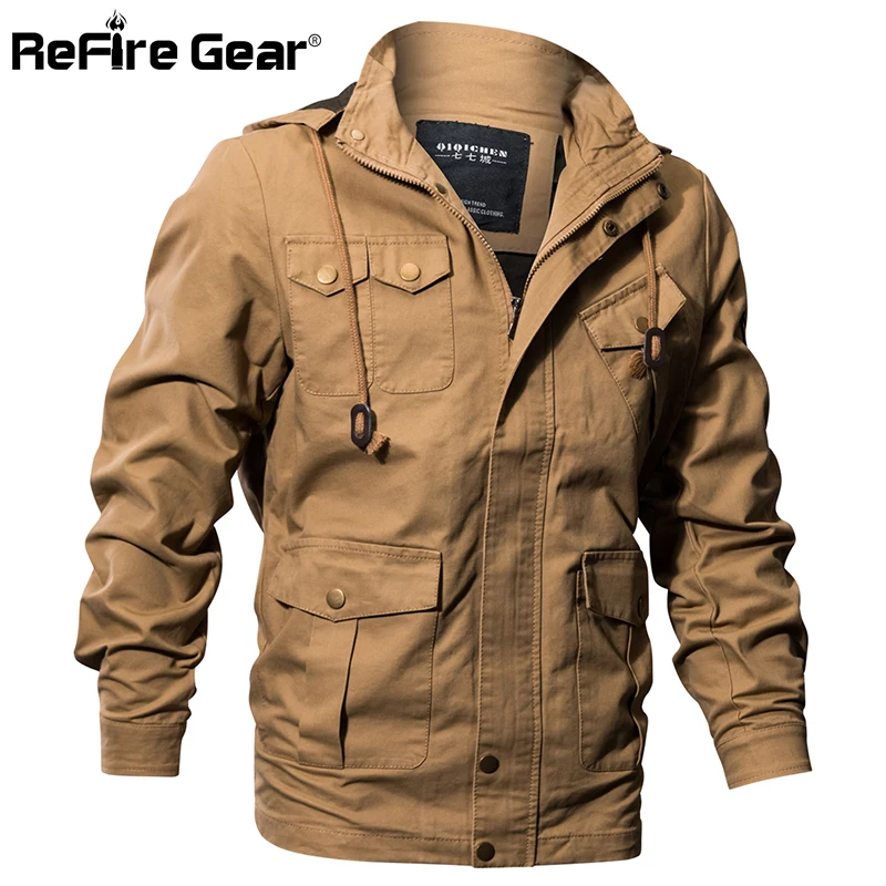 

ReFire Gear Air Force Style Military Hoodie Jacket Men Winter Cotton Tactical Army Bomber Jackets Autumn Casual Cargo Pilot Coat