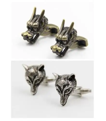 10 пар/лот древних черно-бурой лисицы/Волчья Голова запонки Винтаж бронза с