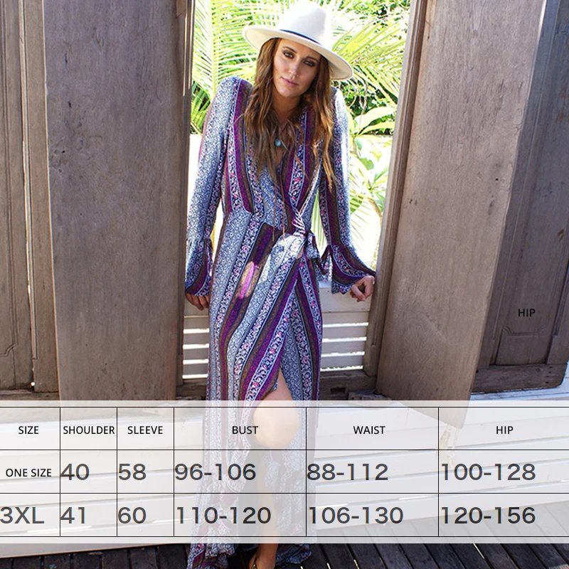 Женское платье с длинным рукавом Boho летнее пляжное туника высоким разрезом