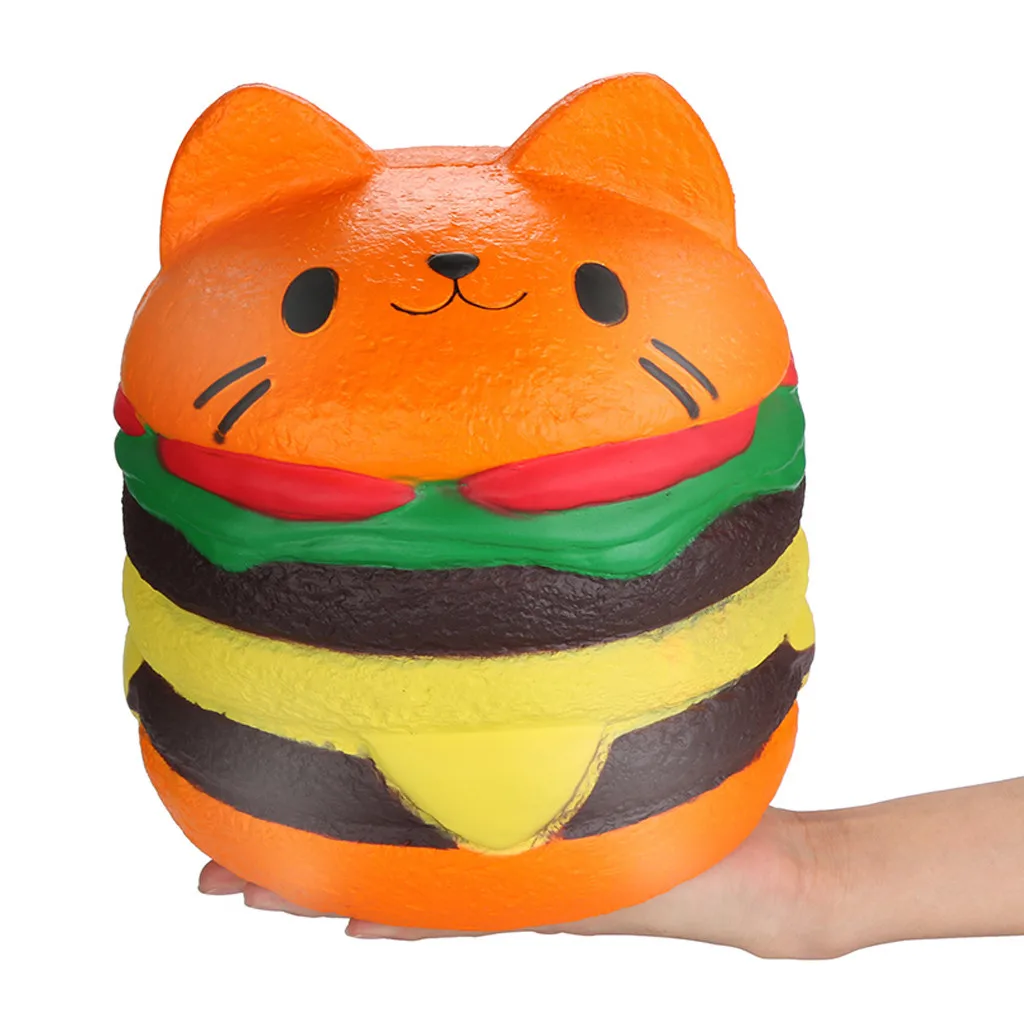 Сжимаемые игрушки Kawaii Jumbo Hamburger Cat Spuer медленно растущий крем ароматизированные