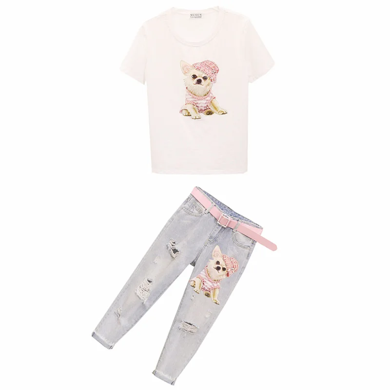 ALPHALMODA Милая женская футболка с блестками и принтом собаки стильные