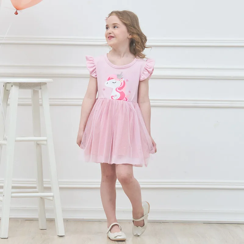Dxton Brand Summer Girl Dress 2019 Unicorn Princess Cartoon Children Clothes Appliques Cotton Tutu RESH4541 Mix | Детская одежда и