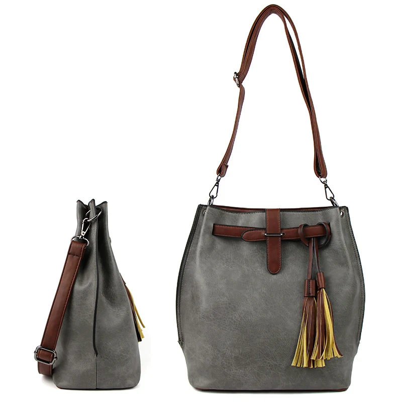 Go Meetting кисточкой Для женщин сумка ведро Винтаж PU кожаные женские сумки Bolsas femininas