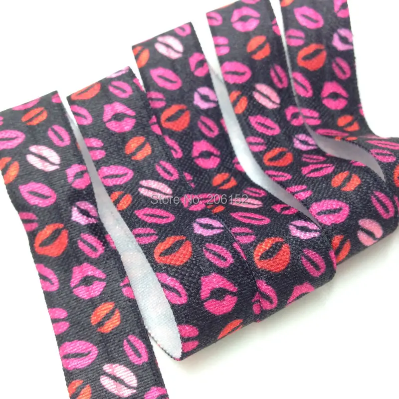 Хорошая продажа эластичная лента для волос с принтом губ 5/8 &quot на День Валентина