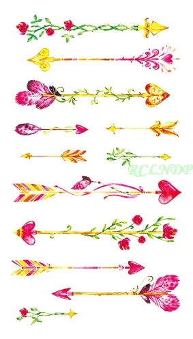 Водостойкая Временная тату Стрела с цветами красное сердце наклейки для тела