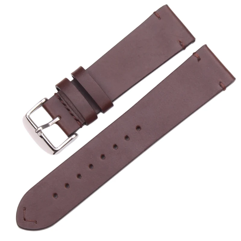 Dark brown silver Винтажные Ремешки для наручных часов из натуральной кожи темно-коричневые гладкие наручные часы ремешок 18 мм 20 мм 22 мм ремень с пряжкой из нержавеющей стали - Цвет ремешка: Dark brown silver