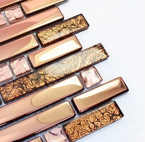 Розовый цвет нержавеющая сталь Смешанные гальваническим Стеклянные Плитки для