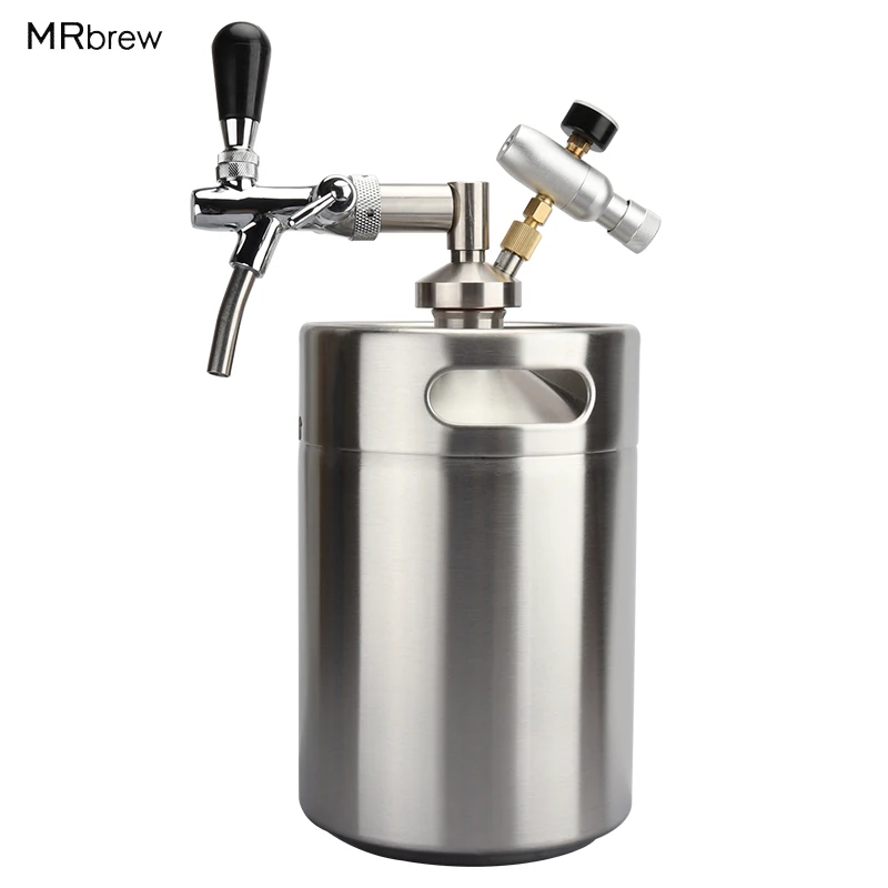 

5L Mini Keg Stainless Steel Beer Growler with Adjustable tap Faucet with CO2 Injector Premium Home Beer brewing