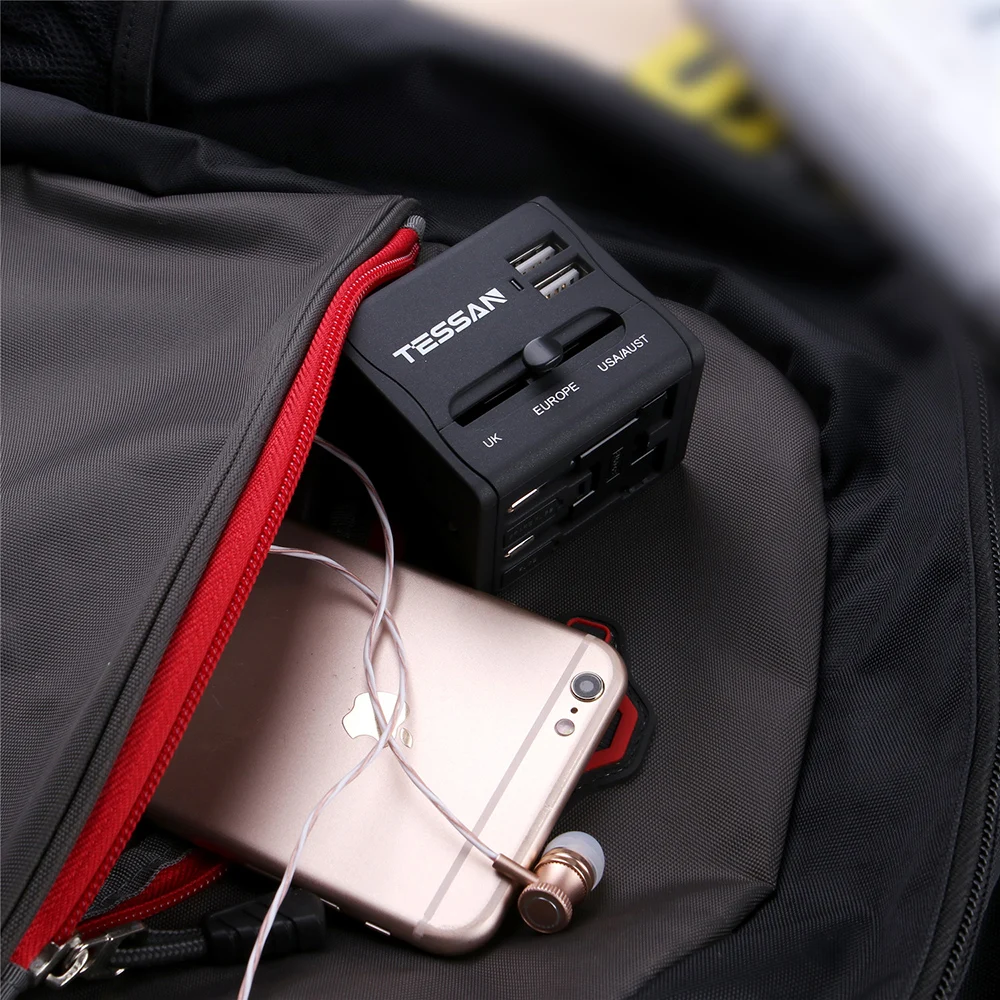 TESSAN все-в-одном Международный адаптер штепсельной вилки 3USB/2USB порты Tpye-C 3,0 порт-Универсальный адаптер переменного тока для США/ЕС/Австралии/Великобритании