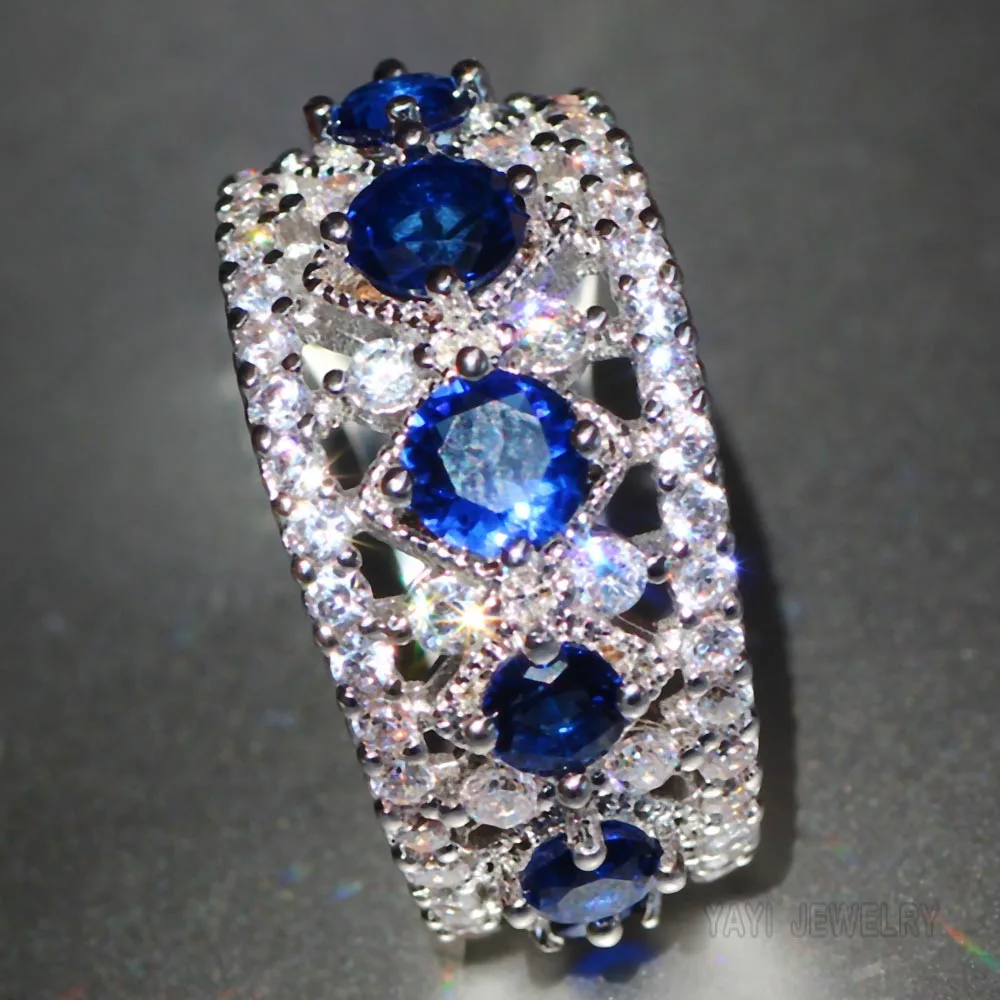 Женское кольцо с голубым Сапфиром И цирконом серебро 625 пробы|party fashion|engagement ringfashion