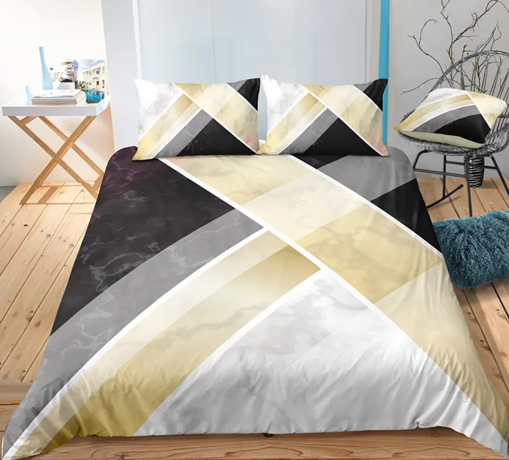 

Thumbedding Dropship Black Leaves Marble Bedding Set Luxury Reactive Print 3D Duvet Cover High Quality Designed Bedclothes
