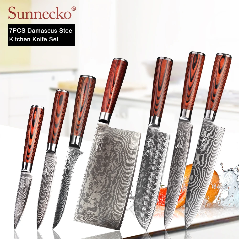 SUNNECKO дамасский нож шеф повара японские кухонные ножи острый для обвалки Santoku