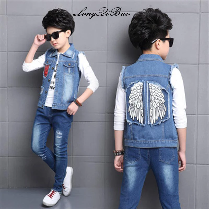 Ковбойский жилет на весну и осень детская одежда новинка 2018 волнистый джинсовый