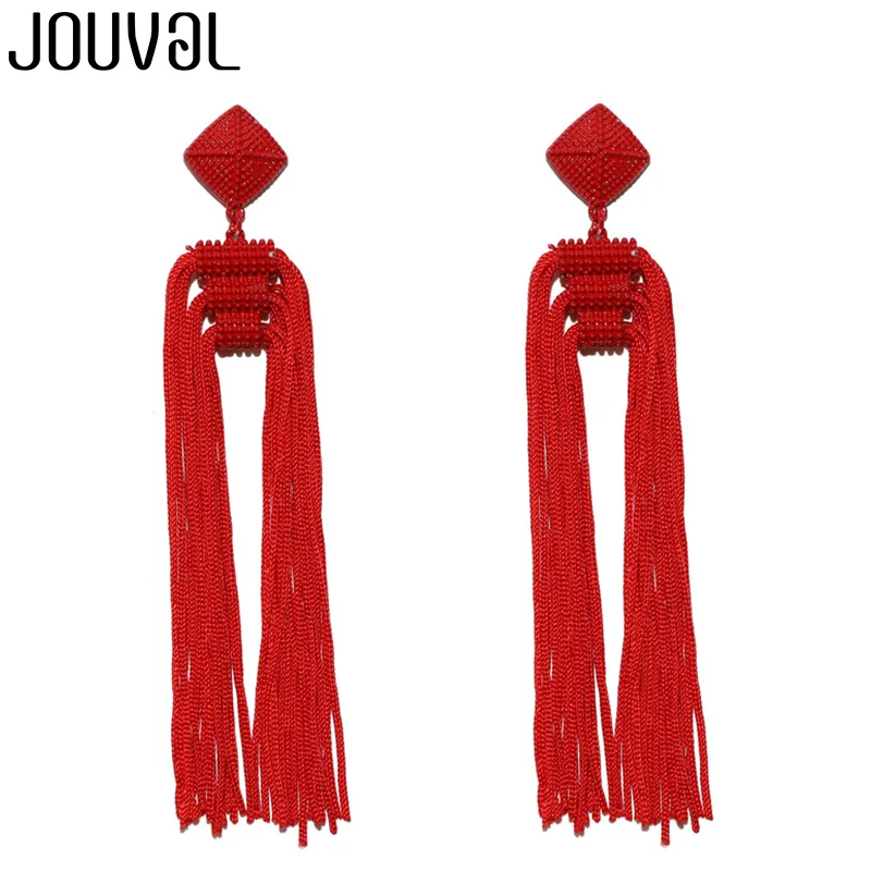 E1323-2 JOUVAL, ручной работы, длинные бусы с кисточкой, серьги для женщин, трендовые Висячие Серьги Brincos, серьги с бахромой, ювелирные изделия в стиле бохо - Окраска металла: E1323-2