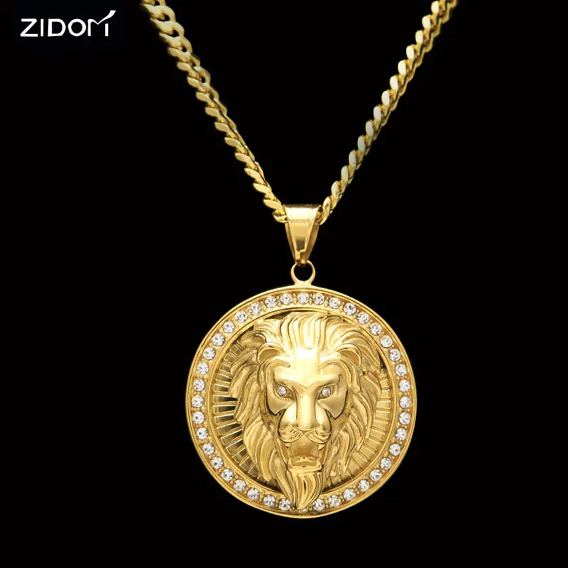 Мужское колье с подвеской в виде головы льва из нержавеющей стали|pendant necklace|rhinestone