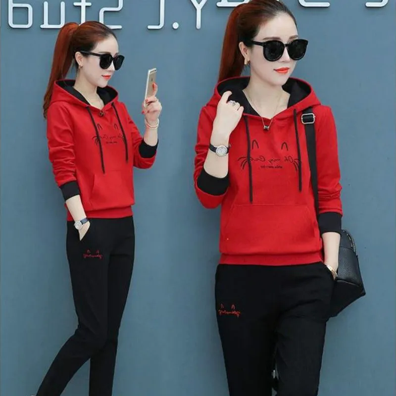 Fashion sports suit female 2 piece set autumn and winter new warm women's student Korean version of the loose two-piece | Женская