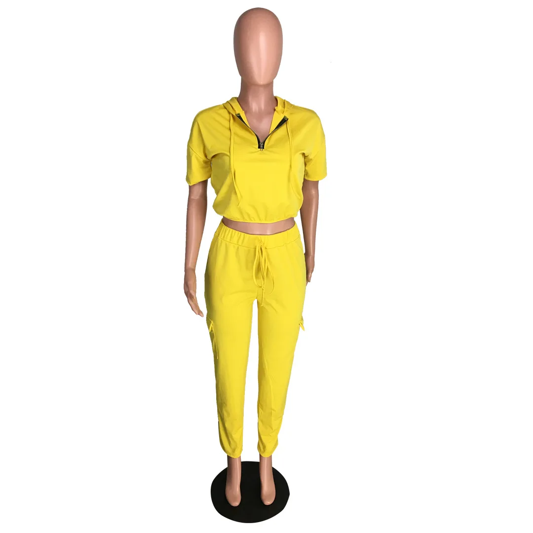 Vertvie Sports Running Set Hot Sale Short Sleeve Hooded Tops for Women Full Pants Running Casual Streetwear Summer Sports