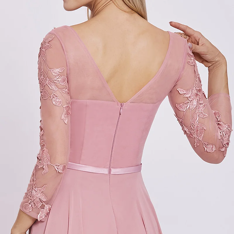 Tanpell аппликациями вечернее платье элегантный Персик с длинными рукавами Длина