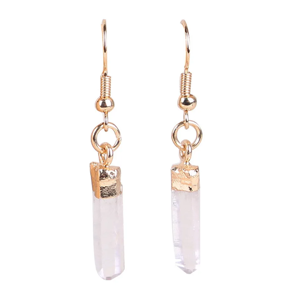 1 Pair Natural Gold Plated Selenite Crystal Blade Earrings Fashion Elongated White Wand |