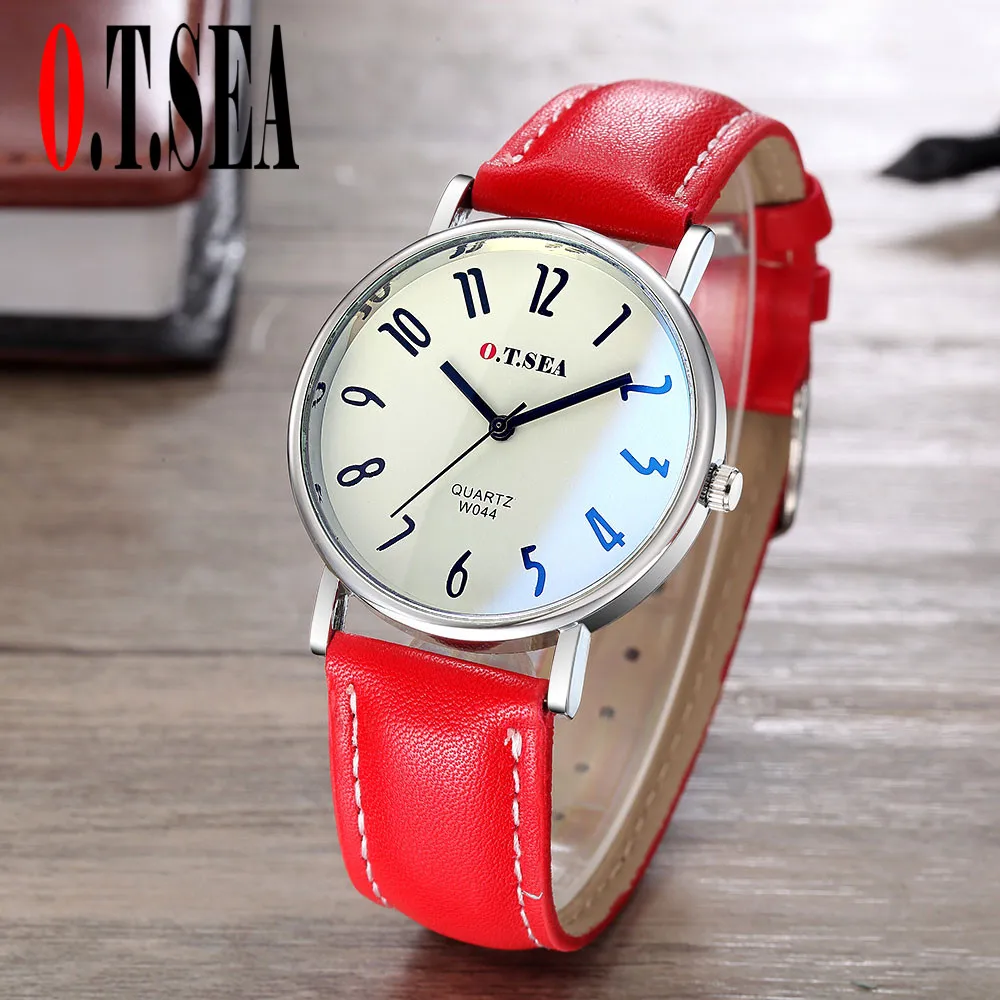 

Hot Selling O.T.SEA Brand Faux Leather Blue Ray Glass Watch Men Fashion Casual Sports Quartz Wristwatches W044