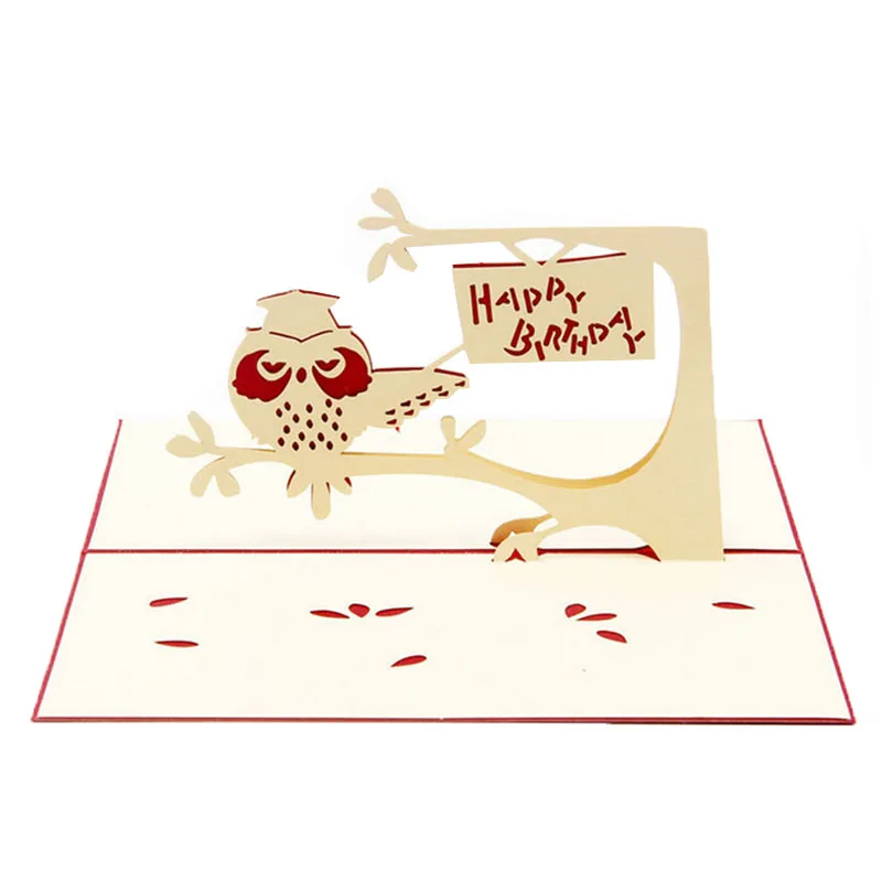 3D Поп бумага Оригами лазерная резка Сова поздравительные открытки День рождения