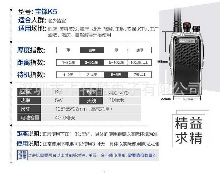 100 шт./лот Baofeng Радио Comunicador BF-K5 портативная рация отель портативный приемопередатчик Cb радио K5 Ham Радио Woki Toki