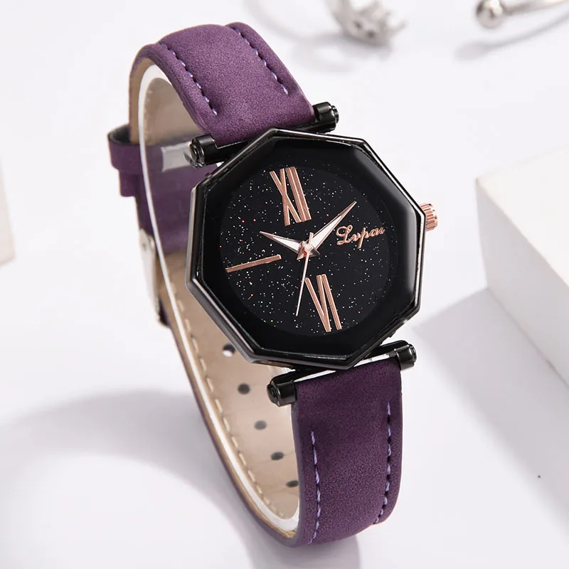 

LVPAI Women Roman Dial Quartz Watches Octangle Shape Frosted PU Leather Band Casual Watches LXH