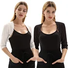 Grace Karin женский Болеро Кардиган Топы 34 рукав открытый спереди тонкий Болеро партия Copped Ретро зубчатый вязаный жакет летнее пальто